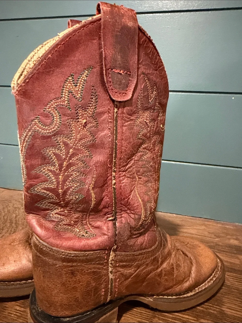 Old West Kids Brown & Red Leather Cowboy Boots